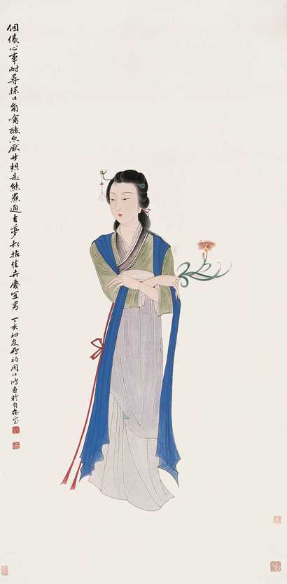 周以鸿 1947年作 萱花宜男 立轴